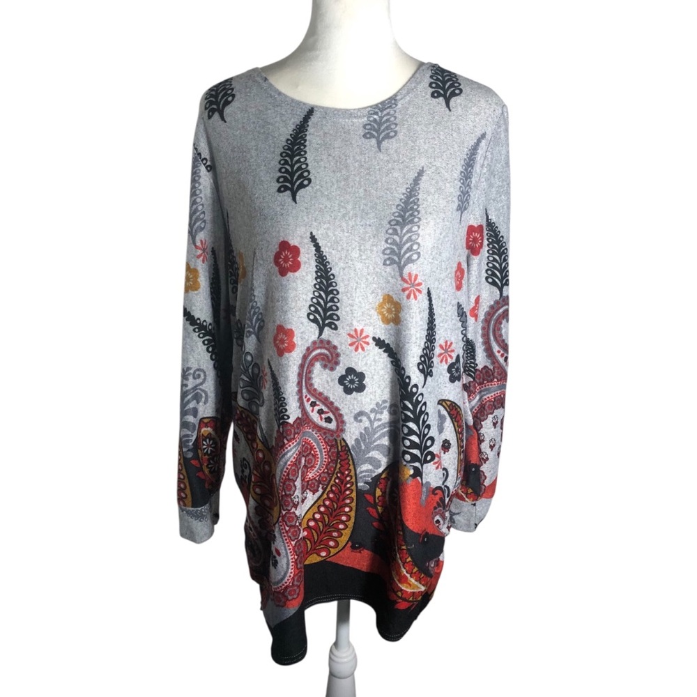 Lau Ali lightweight paisley tunic sweater Sz Large multicolor stretch